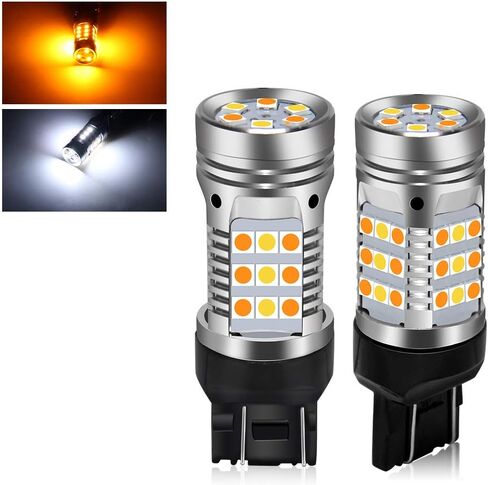 2pcs 7443 Cabus Error Error Free Switchback Amber LED LED مصابيح الإشارة مصباح الجانب الأبيض مصباح أبيض لا يوجد فلاش مضمّن في المقاوم 7443 T20 7441 7505 W21W مصابيح LED (7443 أبيض العنبر) in Saudi Arabia