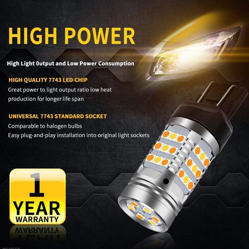 2pcs 7443 Cabus Error Error Free Switchback Amber LED LED مصابيح الإشارة مصباح الجانب الأبيض مصباح أبيض لا يوجد فلاش مضمّن في المقاوم 7443 T20 7441 7505 W21W مصابيح LED (7443 أبيض العنبر) in Saudi Arabia