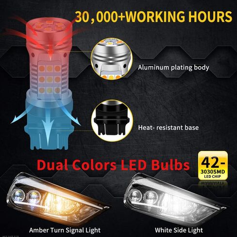 2pcs 7443 Cabus Error Error Free Switchback Amber LED LED مصابيح الإشارة مصباح الجانب الأبيض مصباح أبيض لا يوجد فلاش مضمّن في المقاوم 7443 T20 7441 7505 W21W مصابيح LED (7443 أبيض العنبر) in Saudi Arabia