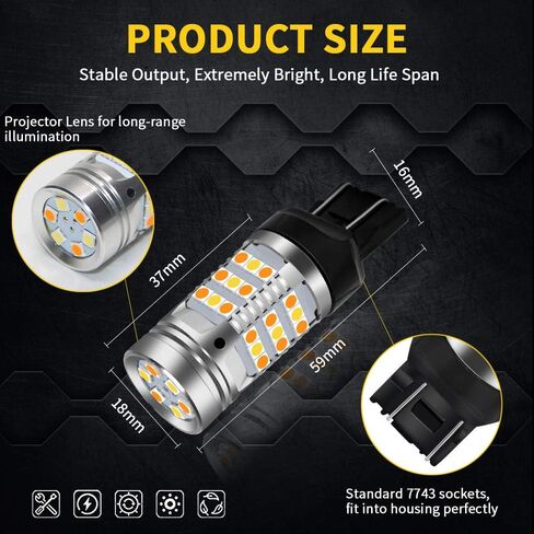2pcs 7443 Cabus Error Error Free Switchback Amber LED LED مصابيح الإشارة مصباح الجانب الأبيض مصباح أبيض لا يوجد فلاش مضمّن في المقاوم 7443 T20 7441 7505 W21W مصابيح LED (7443 أبيض العنبر) in Saudi Arabia