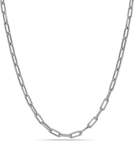 LeCalla Rhodium Plated 925 Sterling Silver Silver Italian 3 MM, 3.5 MM, 4.5 MM Diamond-Cut PaperClip Link Chain Necklace for Women and Men 16, 18, 20, 24 Inches, Made in Italy with Lobster-Clasp in Saudi Arabia
