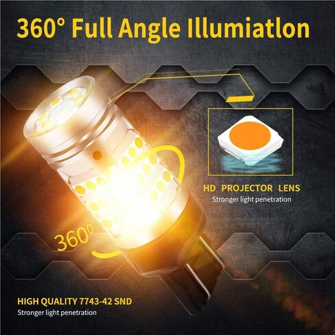 2pcs 7443 Cabus Error Error Free Switchback Amber LED LED مصابيح الإشارة مصباح الجانب الأبيض مصباح أبيض لا يوجد فلاش مضمّن في المقاوم 7443 T20 7441 7505 W21W مصابيح LED (7443 أبيض العنبر) in Saudi Arabia