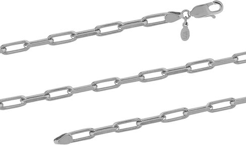 LeCalla Rhodium Plated 925 Sterling Silver Silver Italian 3 MM, 3.5 MM, 4.5 MM Diamond-Cut PaperClip Link Chain Necklace for Women and Men 16, 18, 20, 24 Inches, Made in Italy with Lobster-Clasp in Saudi Arabia