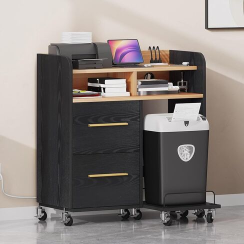 موقف طابعة DWVO مع التخزين ، خزانة الملفات مع محطة الشحن ، خزانة طاقات الطابعة لمكتب المنزل ، عربة طابعة ، تناسب A4 ، رسالة ، ملفات الحجم القانوني ، أثاث المكاتب ، الأسود in Kuwait