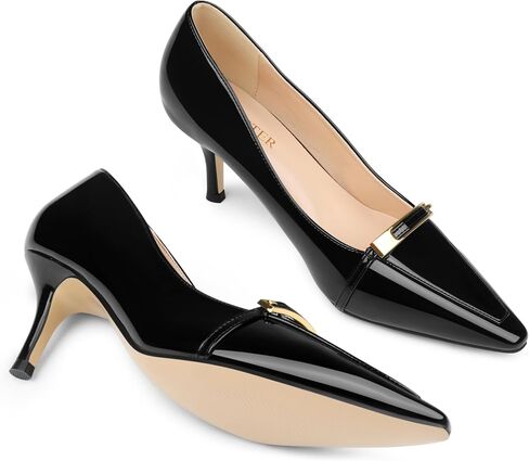 COLETER Women's Kitten Heels Pointed Toe Low Heel Pumps Office Dress Shoes | Metal Buckle Decor, Kitten Low Heel Dress Pumps, Slip On Formal Business Casual Heels for Office Wedding Party in Saudi Arabia