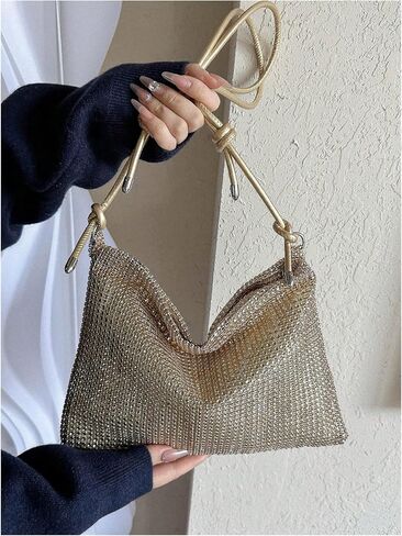 MakeMeChic Women's Rhinestone Sparkly Shoulder Bag Knot Zipper Large Capacity Crossbody Handbag in Saudi Arabia