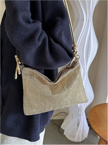 MakeMeChic Women's Rhinestone Sparkly Shoulder Bag Knot Zipper Large Capacity Crossbody Handbag in Saudi Arabia