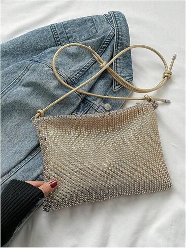 MakeMeChic Women's Rhinestone Sparkly Shoulder Bag Knot Zipper Large Capacity Crossbody Handbag in Saudi Arabia