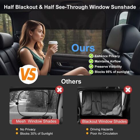 Rear Window Sun Shade, 2 PCS Magnetic Double Layer Car Side Window Sun Shades for Baby, Half Blackout & Half See-Through Back Window Covers for Sun & Privacy Protection,Car Window Accessories in Saudi Arabia