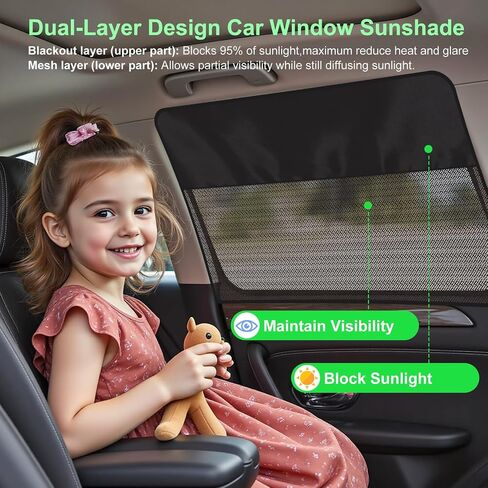 Rear Window Sun Shade, 2 PCS Magnetic Double Layer Car Side Window Sun Shades for Baby, Half Blackout & Half See-Through Back Window Covers for Sun & Privacy Protection,Car Window Accessories in Saudi Arabia