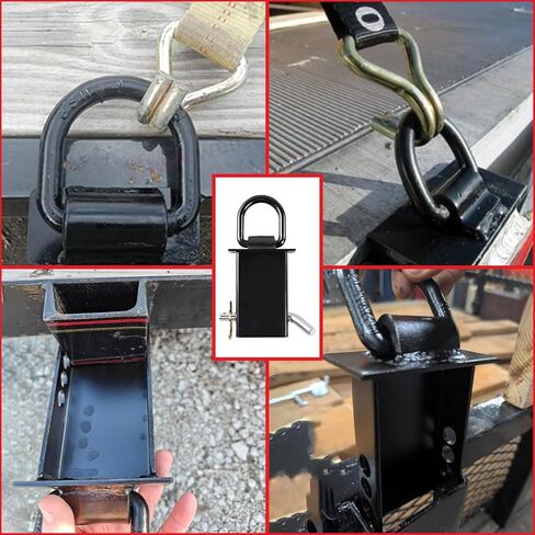 جيب حصة الثقيلة D Rings قابلة للتعديل 18000 رطل التعديل | الجيب حصة D-Ring Tie Downs الأداة المساعدة للشاحنات المسطحة والمقطورة (8 حزمة ، أسود) in Kuwait