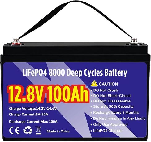 12V 100Ah LiFePO4 Lithium Battery 8000+ Deep Cycle Rechargeable IP65 Waterproof Group 31 Lithium Batteries, 1280Wh Built-in 100A BMS Low Temp Protection Perfect for RV, Backup 10-Year Lifespan in Saudi Arabia