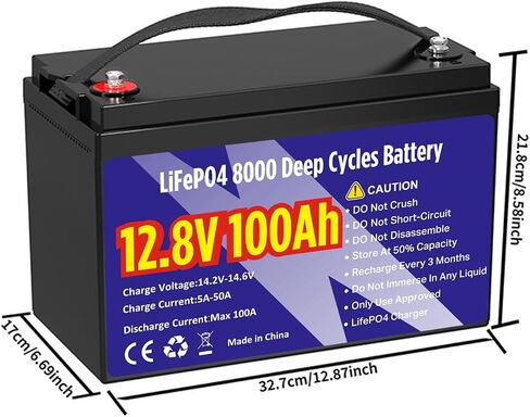 12V 100Ah LiFePO4 Lithium Battery 8000+ Deep Cycle Rechargeable IP65 Waterproof Group 31 Lithium Batteries, 1280Wh Built-in 100A BMS Low Temp Protection Perfect for RV, Backup 10-Year Lifespan in Saudi Arabia