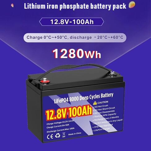 12V 100Ah LiFePO4 Lithium Battery 8000+ Deep Cycle Rechargeable IP65 Waterproof Group 31 Lithium Batteries, 1280Wh Built-in 100A BMS Low Temp Protection Perfect for RV, Backup 10-Year Lifespan in Saudi Arabia