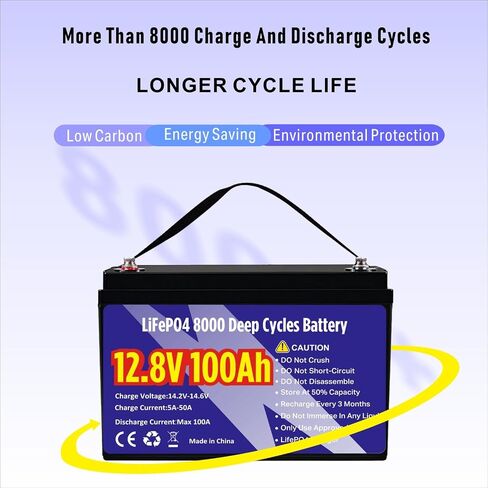 12V 100Ah LiFePO4 Lithium Battery 8000+ Deep Cycle Rechargeable IP65 Waterproof Group 31 Lithium Batteries, 1280Wh Built-in 100A BMS Low Temp Protection Perfect for RV, Backup 10-Year Lifespan in Saudi Arabia