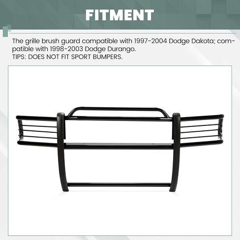 Hecasa Grille Guard Steel متوافق مع 1997-2004 Dodge Dakota Durango Pront Bumper Grille Grille Guard Black in Kuwait