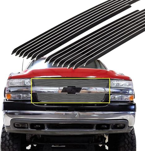 Front Chrome Billet Grille Fits Chevy Silverado 2500 HD2001-2002 Main Upper Grill Insert Combo (Chevy Silverado 2500 HD 2001-2002) in Kuwait