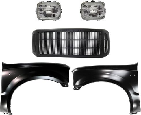 FO1240208 FO1241208 GM2500112 GRILLE BILLET BILLET INSERT SHELL الأسود وإدراج مجموعة 5-PC مع مصدات واستبدال المصابيح الأمامية لـ Ford F-250 Super Duty/F-350 Super Duty 2005-2007 in Saudi Arabia