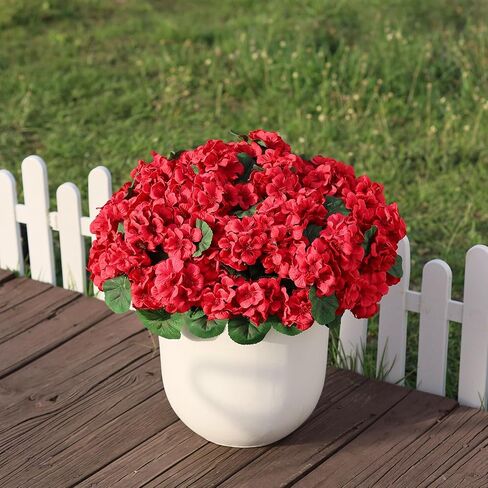 18" Artificial Geraniums Topiary - 2 Set for Front Porch Decor,Faux Silk Flowers Bushes UV Resistant Potted Plants for Outdoor Indoor Door Offices Garden Farmhouse Home Decor (Red) in Saudi Arabia