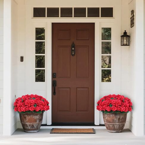 18" Artificial Geraniums Topiary - 2 Set for Front Porch Decor,Faux Silk Flowers Bushes UV Resistant Potted Plants for Outdoor Indoor Door Offices Garden Farmhouse Home Decor (Red) in Saudi Arabia