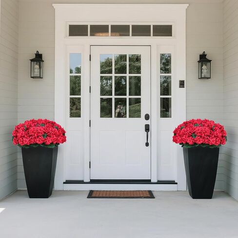 18" Artificial Geraniums Topiary - 2 Set for Front Porch Decor,Faux Silk Flowers Bushes UV Resistant Potted Plants for Outdoor Indoor Door Offices Garden Farmhouse Home Decor (Red) in Saudi Arabia