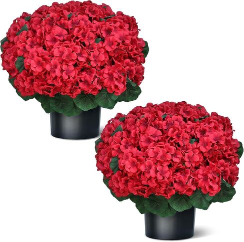 18" Artificial Geraniums Topiary - 2 Set for Front Porch Decor,Faux Silk Flowers Bushes UV Resistant Potted Plants for Outdoor Indoor Door Offices Garden Farmhouse Home Decor (Red) in Saudi Arabia