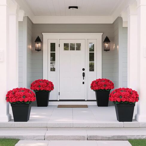 18" Artificial Geraniums Topiary - 2 Set for Front Porch Decor,Faux Silk Flowers Bushes UV Resistant Potted Plants for Outdoor Indoor Door Offices Garden Farmhouse Home Decor (Red) in Saudi Arabia