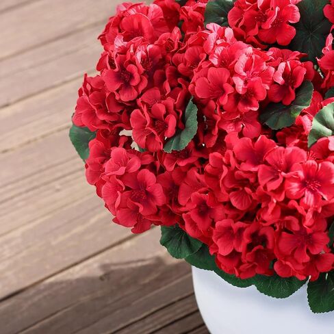 18" Artificial Geraniums Topiary - 2 Set for Front Porch Decor,Faux Silk Flowers Bushes UV Resistant Potted Plants for Outdoor Indoor Door Offices Garden Farmhouse Home Decor (Red) in Saudi Arabia