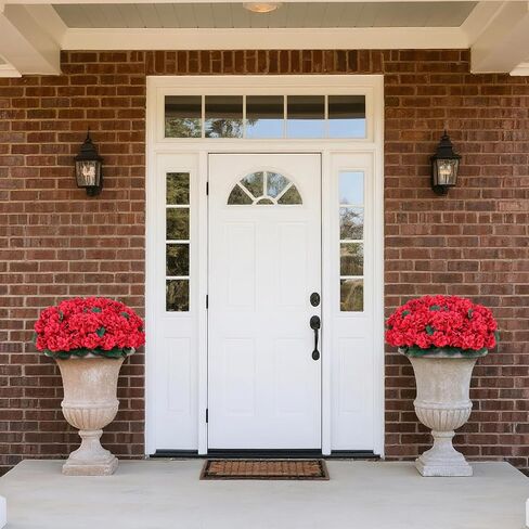 18" Artificial Geraniums Topiary - 2 Set for Front Porch Decor,Faux Silk Flowers Bushes UV Resistant Potted Plants for Outdoor Indoor Door Offices Garden Farmhouse Home Decor (Red) in Saudi Arabia