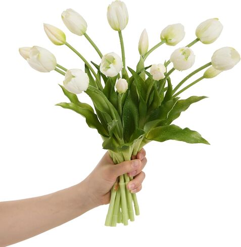 15 Pcs White Tulips Artificial Flowers Faux Tulips Real Touch Latex Fake Flower Bouquet for Spring Wedding Home Décor Centerpiece Arrangements in Kuwait