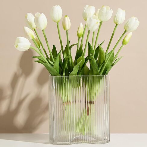 15 Pcs White Tulips Artificial Flowers Faux Tulips Real Touch Latex Fake Flower Bouquet for Spring Wedding Home Décor Centerpiece Arrangements in Kuwait