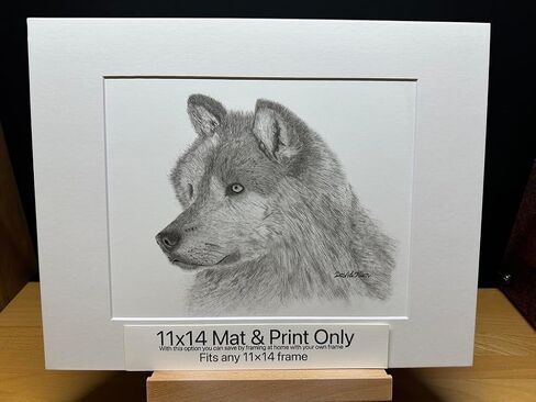 Gray Wolf Nature Wildlife Graphite Pencil Art Sketch Drawing Print Picture Limited Edition ~ Titled 'Grey Ghost' by David Allen (11x14 Mat & Print Only) in Saudi Arabia
