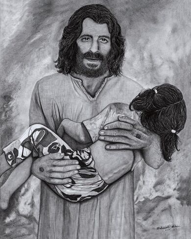 Hyper-realistic Graphite Drawing by Hand | JESUS Rescuing Little Girl | LARGE, MEDIUM, SMALL Canvas in Saudi Arabia