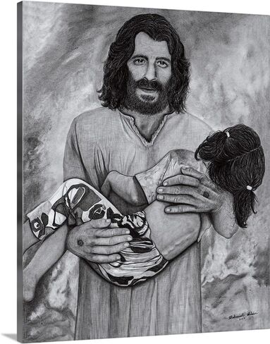 Hyper-realistic Graphite Drawing by Hand | JESUS Rescuing Little Girl | LARGE, MEDIUM, SMALL Canvas in Saudi Arabia