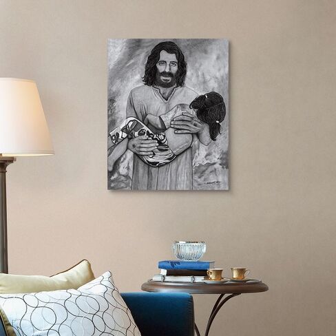 Hyper-realistic Graphite Drawing by Hand | JESUS Rescuing Little Girl | LARGE, MEDIUM, SMALL Canvas in Saudi Arabia