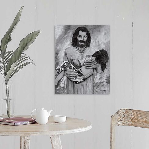 Hyper-realistic Graphite Drawing by Hand | JESUS Rescuing Little Girl | LARGE, MEDIUM, SMALL Canvas in Saudi Arabia