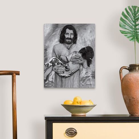 Hyper-realistic Graphite Drawing by Hand | JESUS Rescuing Little Girl | LARGE, MEDIUM, SMALL Canvas in Saudi Arabia