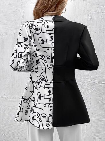Wdirara Women's Colorblock Figure Print Print Long Sleeve Szipper Blazer in Saudi Arabia