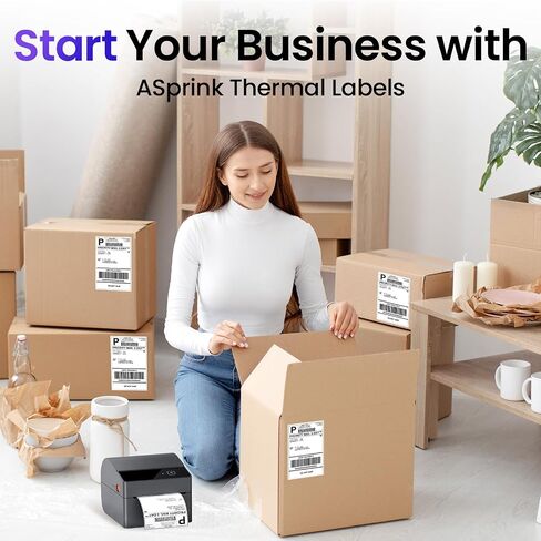 ASprink 4"x6" Thermal Shipping Address Labels - Thermal Labels 4"x6" for Label Printer - Address Label Paper Compatible with MUNBYN, Rollo, and Other Thermal Printer, 1 Pack(500 Roll/Pack) in Kuwait