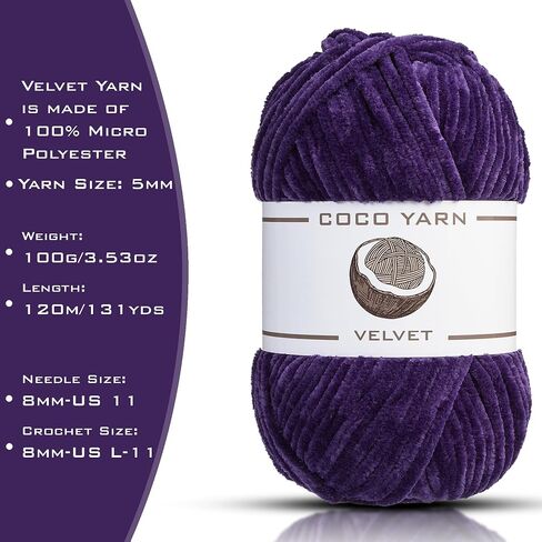 Velvet Yarn for Crocheting – CocoYarn - Chenille Chunky Yarn for Hand Knitting, Fluffy Soft Plush Jumbo Amigurum Super Bulky Baby Blanket Yarn for Crochet Size 6 100g (131yds) ((Powder Blue-35)) in Saudi Arabia