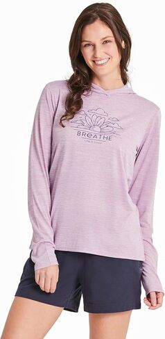 الحياة هي نساء جيد تتنفس Sunflowe LS Crusher Hooded Sun Tee ، البنفسجي الأرجواني ، كبير in Saudi Arabia