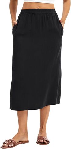 Women's Linen Blend Midi Skirt Reversible Front-Back Slit Design with Side Pockets in Saudi Arabia