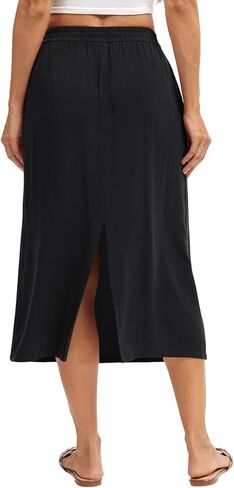 Women's Linen Blend Midi Skirt Reversible Front-Back Slit Design with Side Pockets in Saudi Arabia