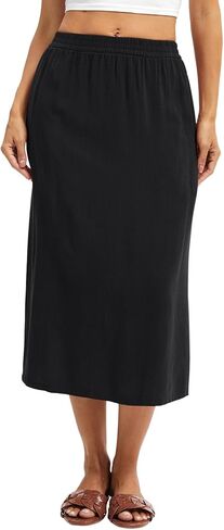 Women's Linen Blend Midi Skirt Reversible Front-Back Slit Design with Side Pockets in Saudi Arabia