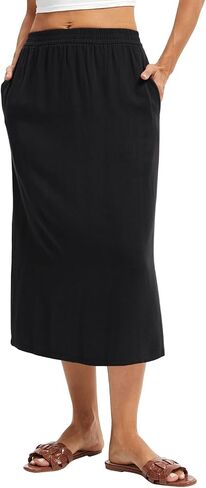 Women's Linen Blend Midi Skirt Reversible Front-Back Slit Design with Side Pockets in Saudi Arabia