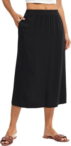 Women's Linen Blend Midi Skirt Reversible Front-Back Slit Design with Side Pockets in Saudi Arabia
