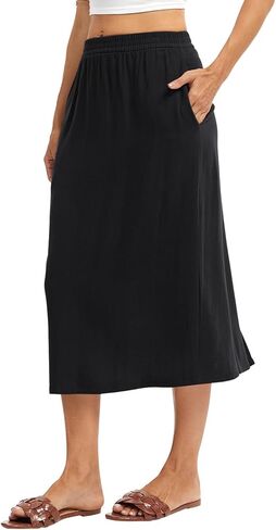 Women's Linen Blend Midi Skirt Reversible Front-Back Slit Design with Side Pockets in Saudi Arabia