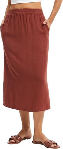 Women's Linen Blend Midi Skirt Reversible Front-Back Slit Design with Side Pockets in Saudi Arabia