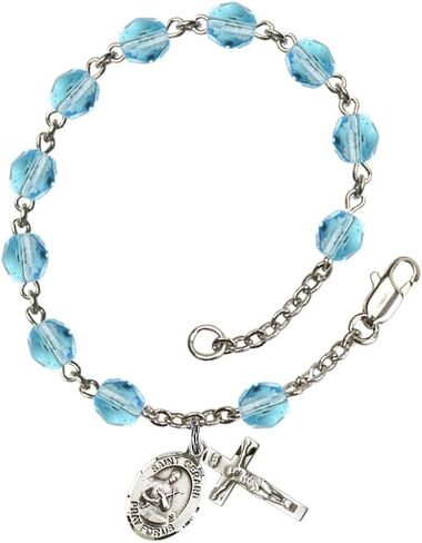 Bonyak Jewelry St. Gerard Majella Silver Plate Rosary Bracelet 6mm Fire Polished Beads - Every Birth Month Color in Kuwait