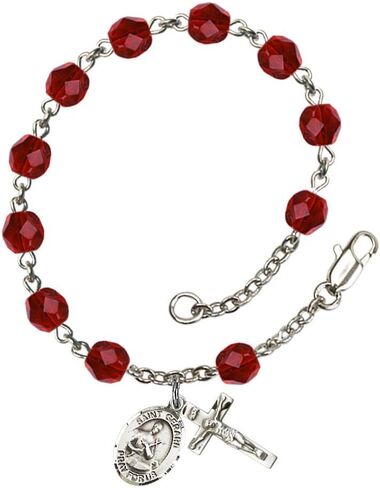 Bonyak Jewelry St. Gerard Majella Silver Plate Rosary Bracelet 6mm Fire Polished Beads - Every Birth Month Color in Saudi Arabia